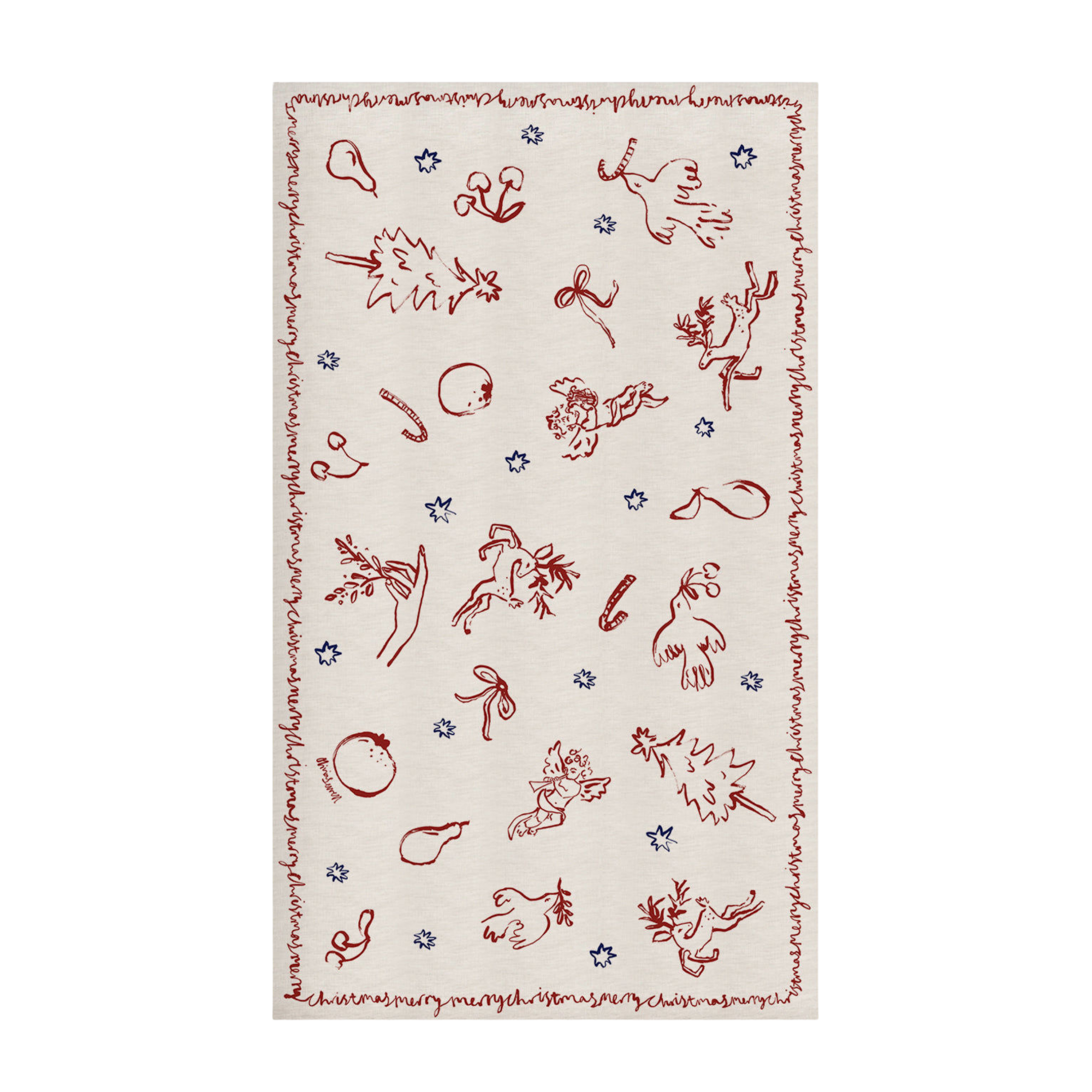 Cherubs & Reindeer Linen Tablecloth