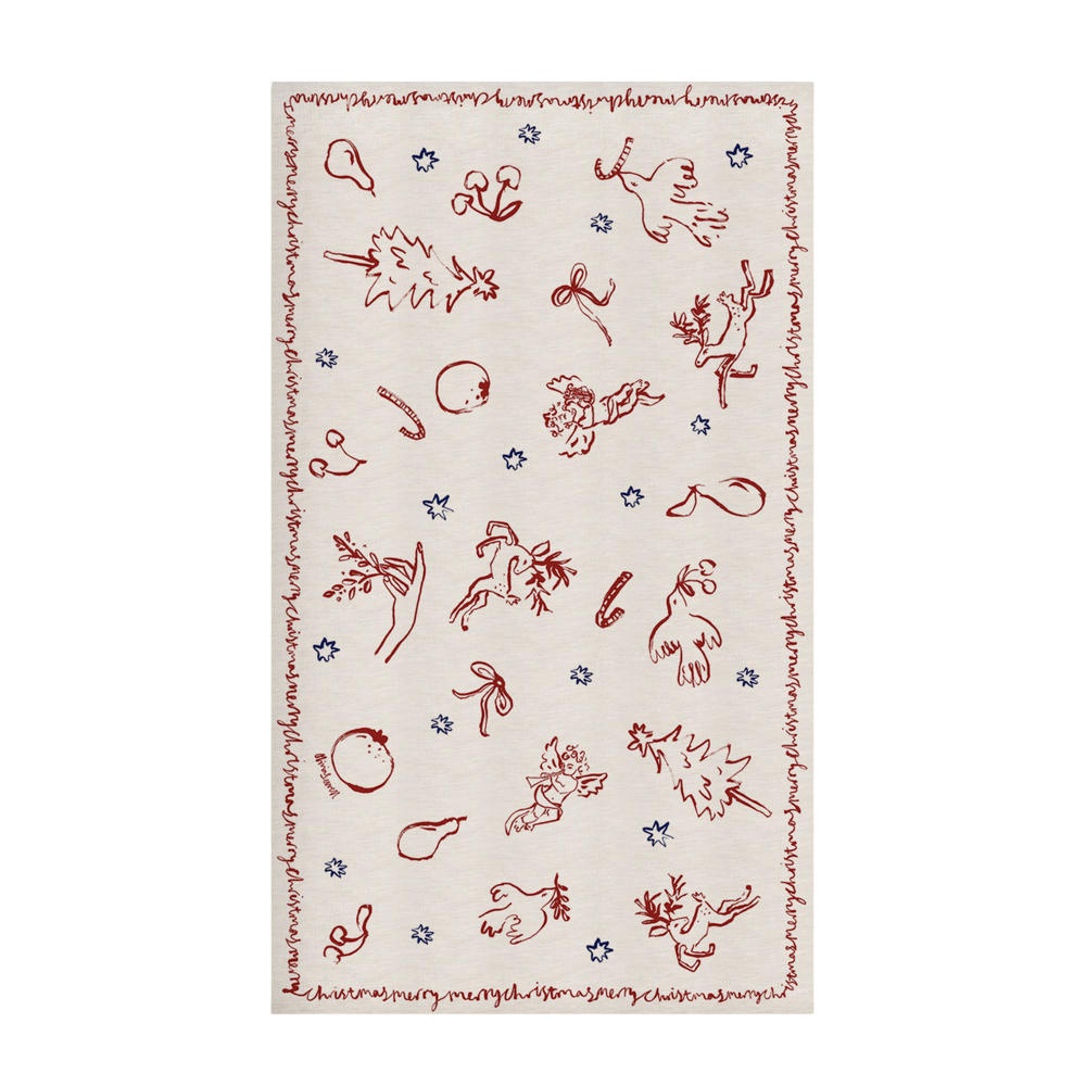 Cherubs & Reindeer Linen Tablecloth
