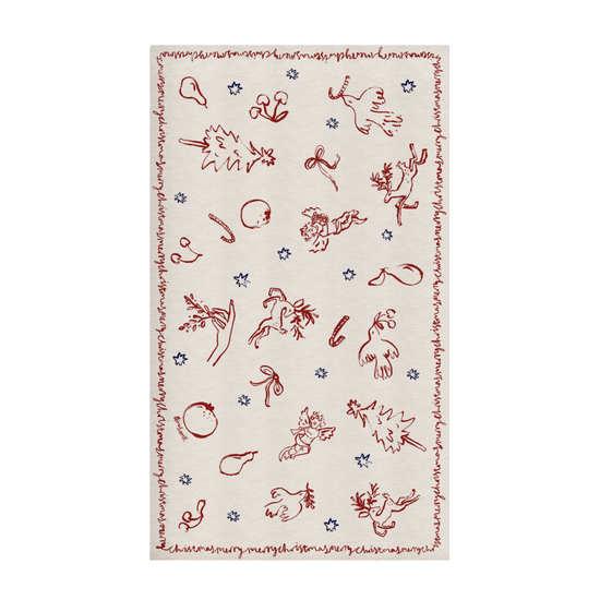 Cherubs & Reindeer Linen Tablecloth