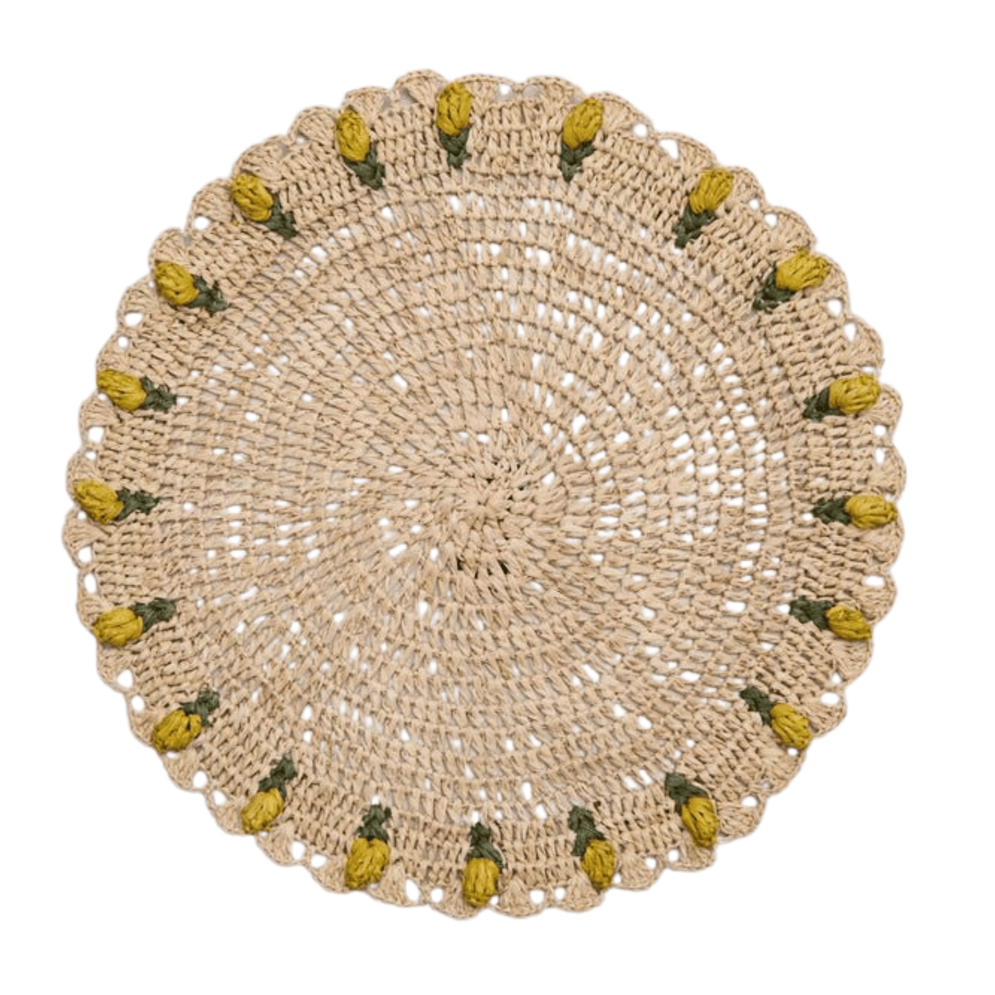Handmade Tulip Placemat – Raffia Crochet Floral Table Mat