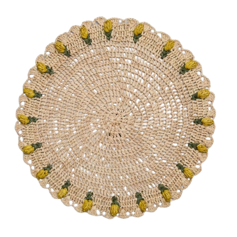 Handmade Tulip Placemat – Raffia Crochet Floral Table Mat