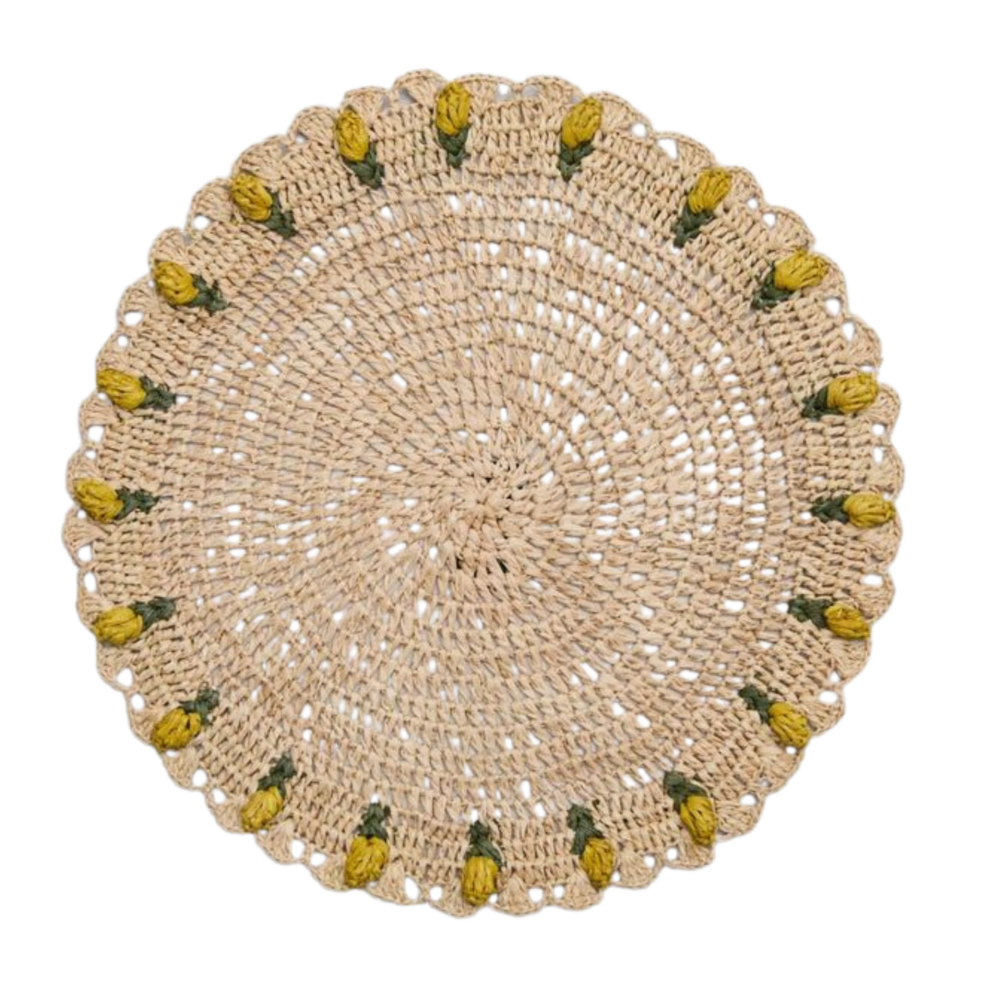 Handmade Tulip Placemat – Raffia Crochet Floral Table Mat