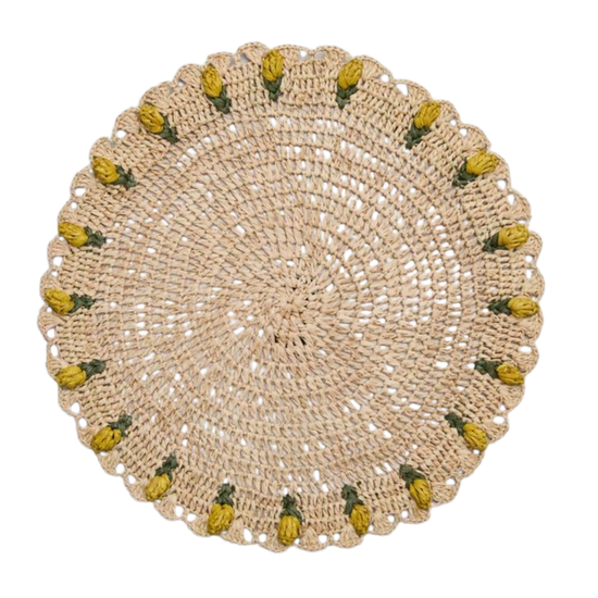 Handmade Tulip Placemat – Raffia Crochet Floral Table Mat