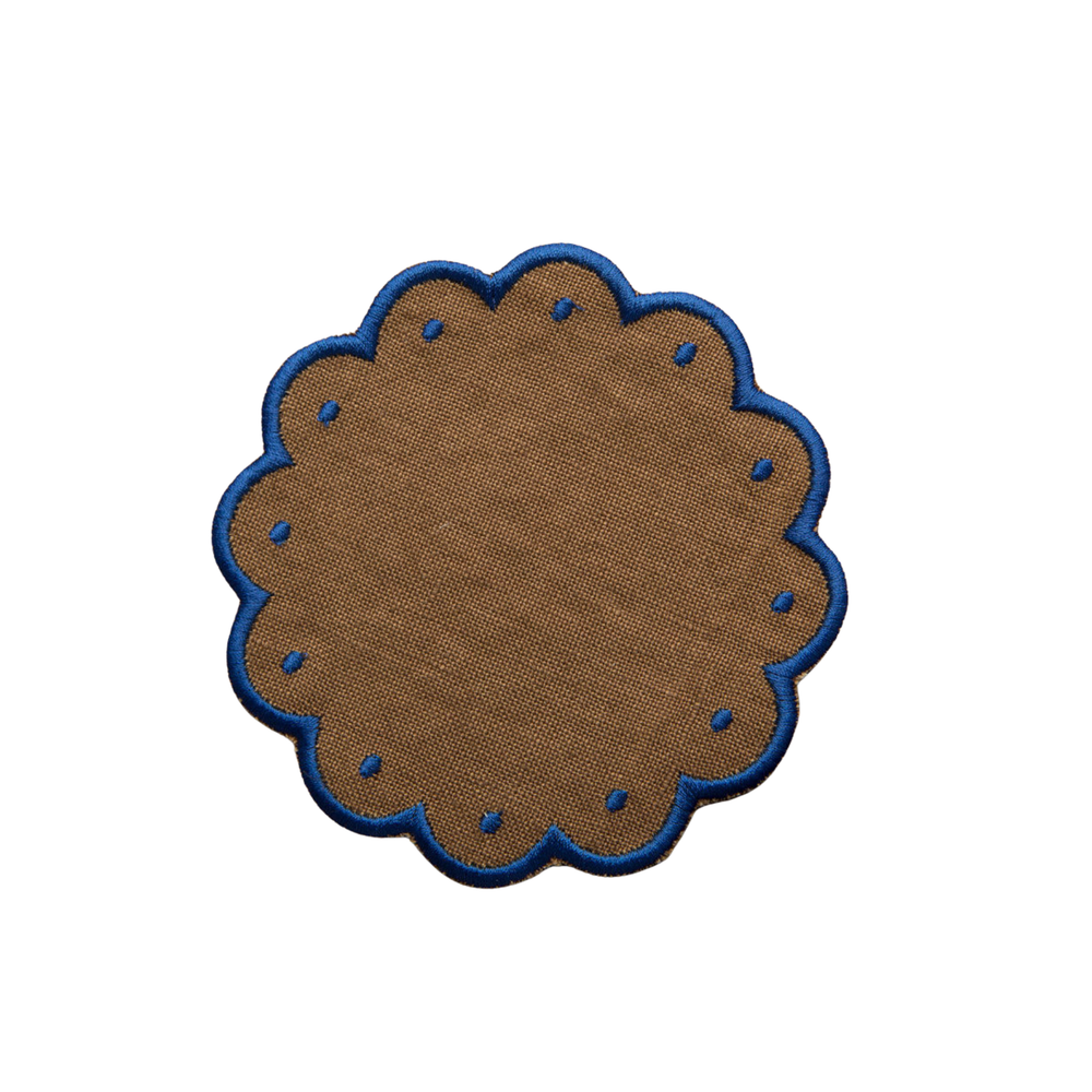 Set of 12 Wavy Cocktail Napkins with Dots - Brown / Blue