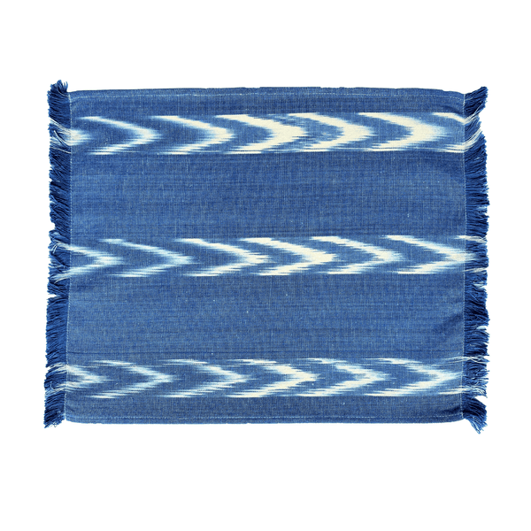 Fabric Placemat - Chambray With Three Ikat Chevron Stripes-