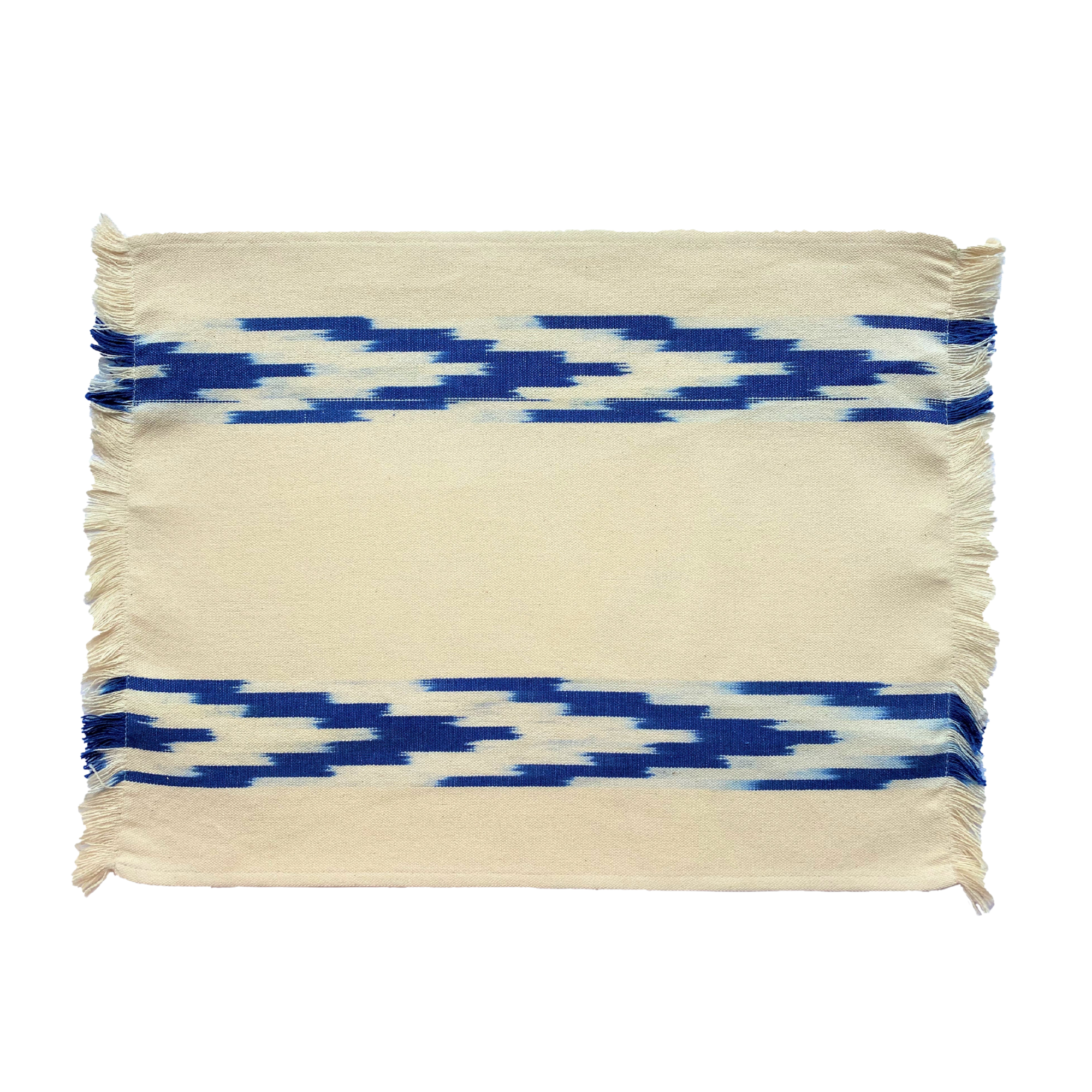 Fabric Placemat - Cream With Blue Ikat Chevron