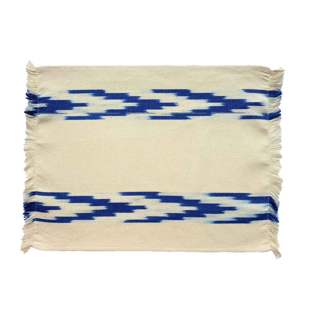 Fabric Placemat - Cream With Blue Ikat Chevron