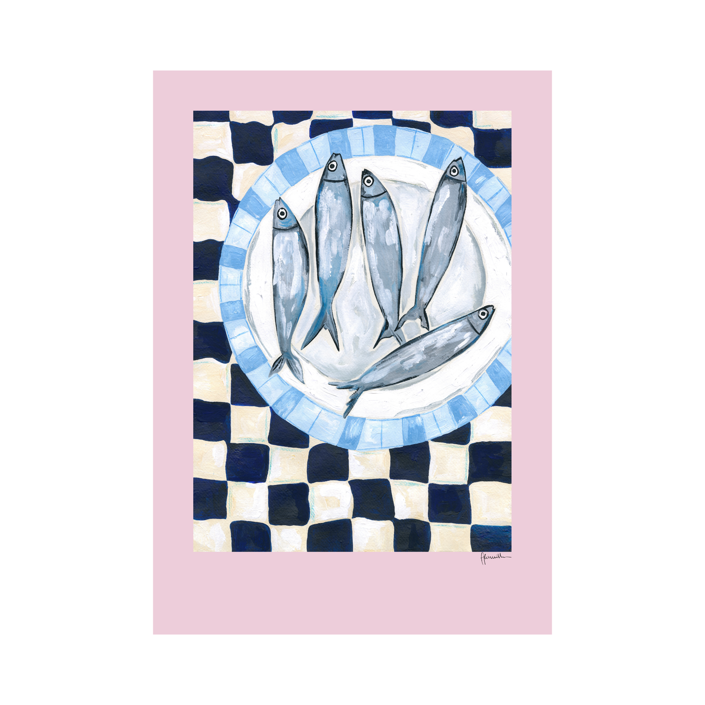 Sardines on Checkerboard Print