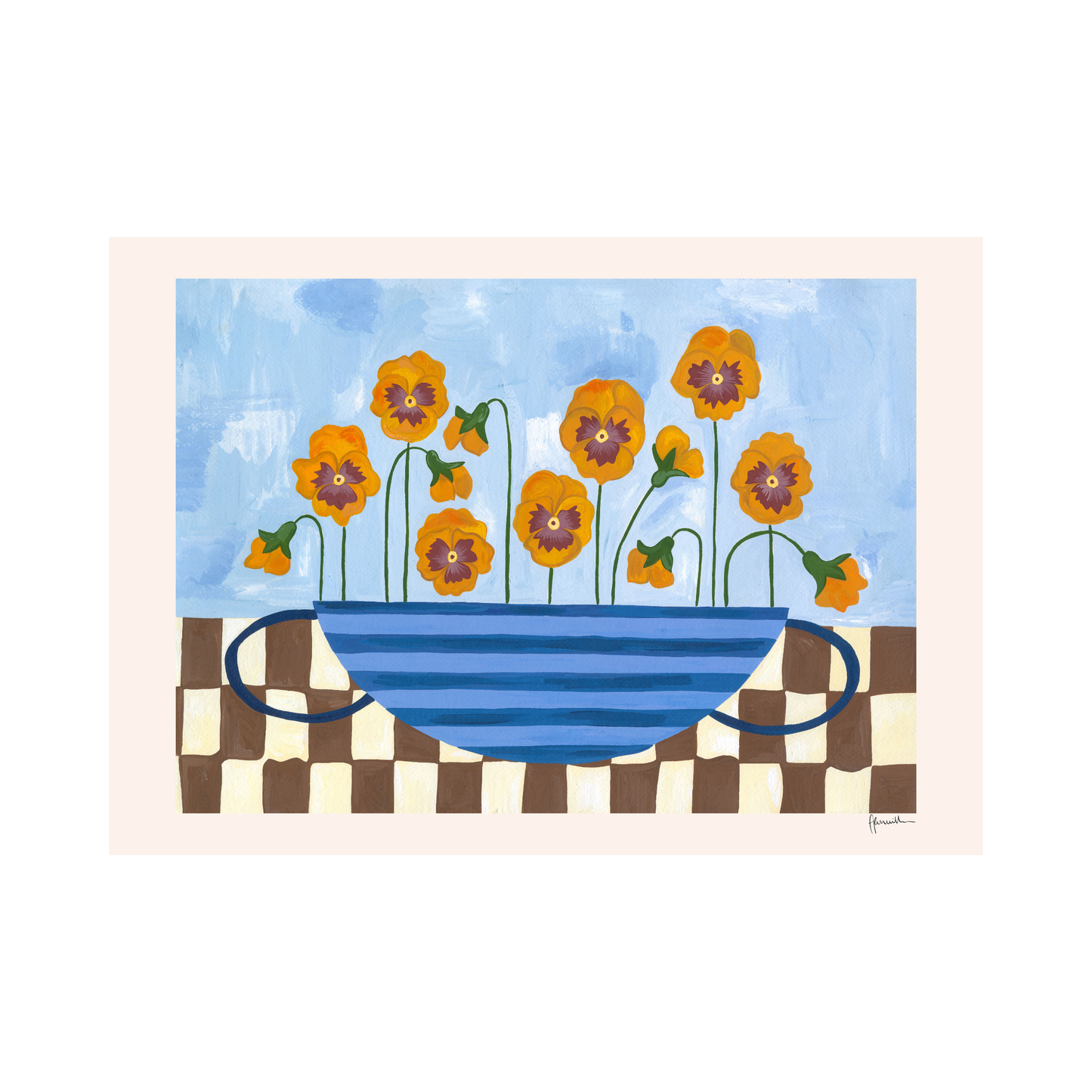 Pansies in Striped Vase Print