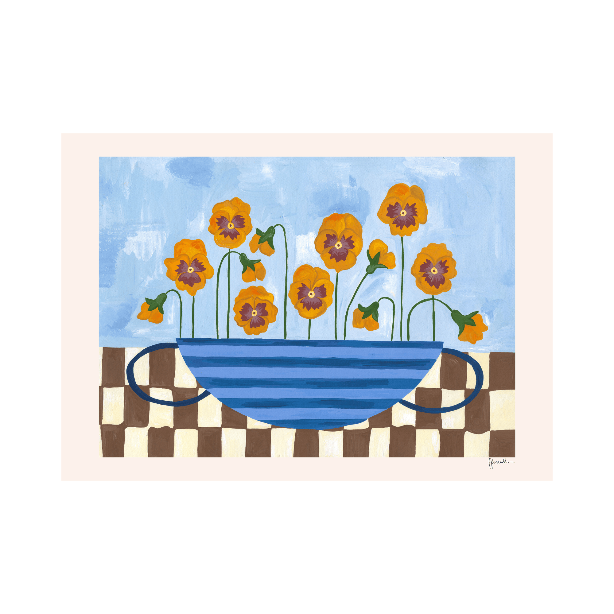 Pansies in Striped Vase Print