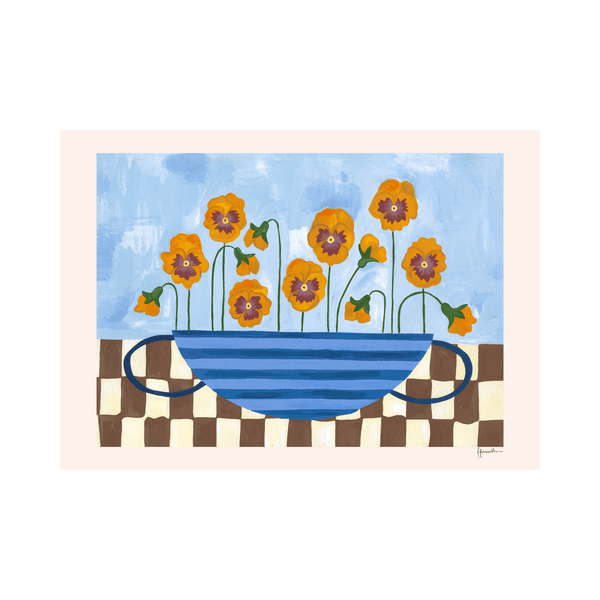 Pansies in Striped Vase Print