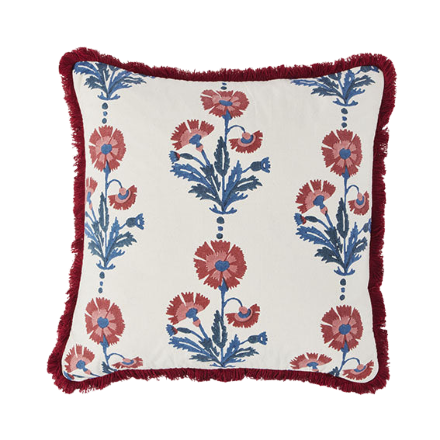 Cushion Brushed Fringe Dianthus and Silk in Indigo Iron and Marigold