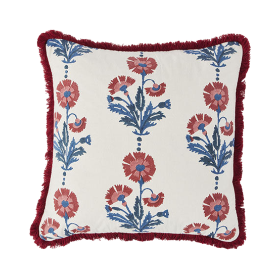 Cushion Brushed Fringe Dianthus and Silk in Indigo Iron and Marigold