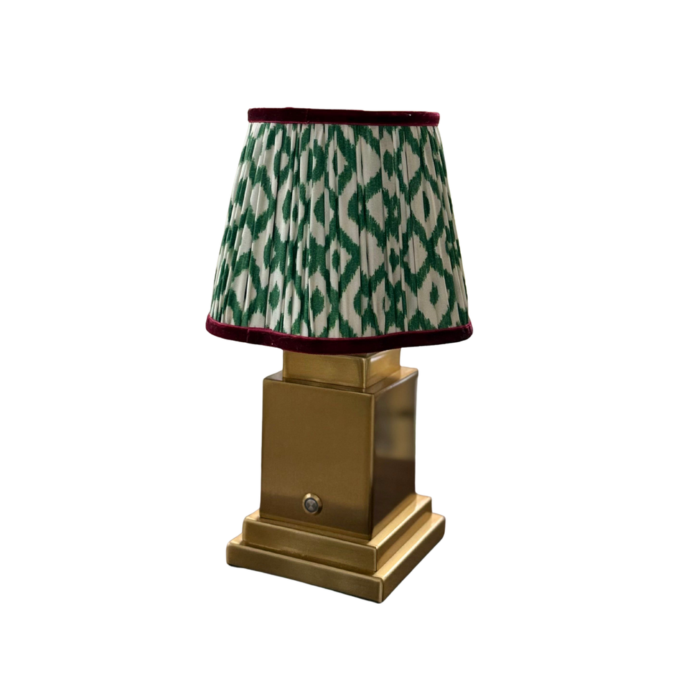 Athena Rechargeable Table Lamp (Green Ikat Velvet Trim)