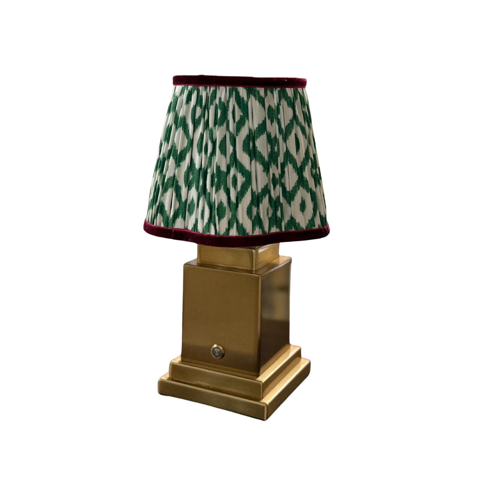 Athena Silver Rechargeable Table Lamp (Green Ikat Velvet Rim)