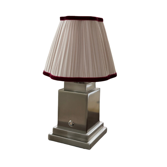 Athena Silver Rechargeable Table Lamp (Ivory with Burgundy Rim)