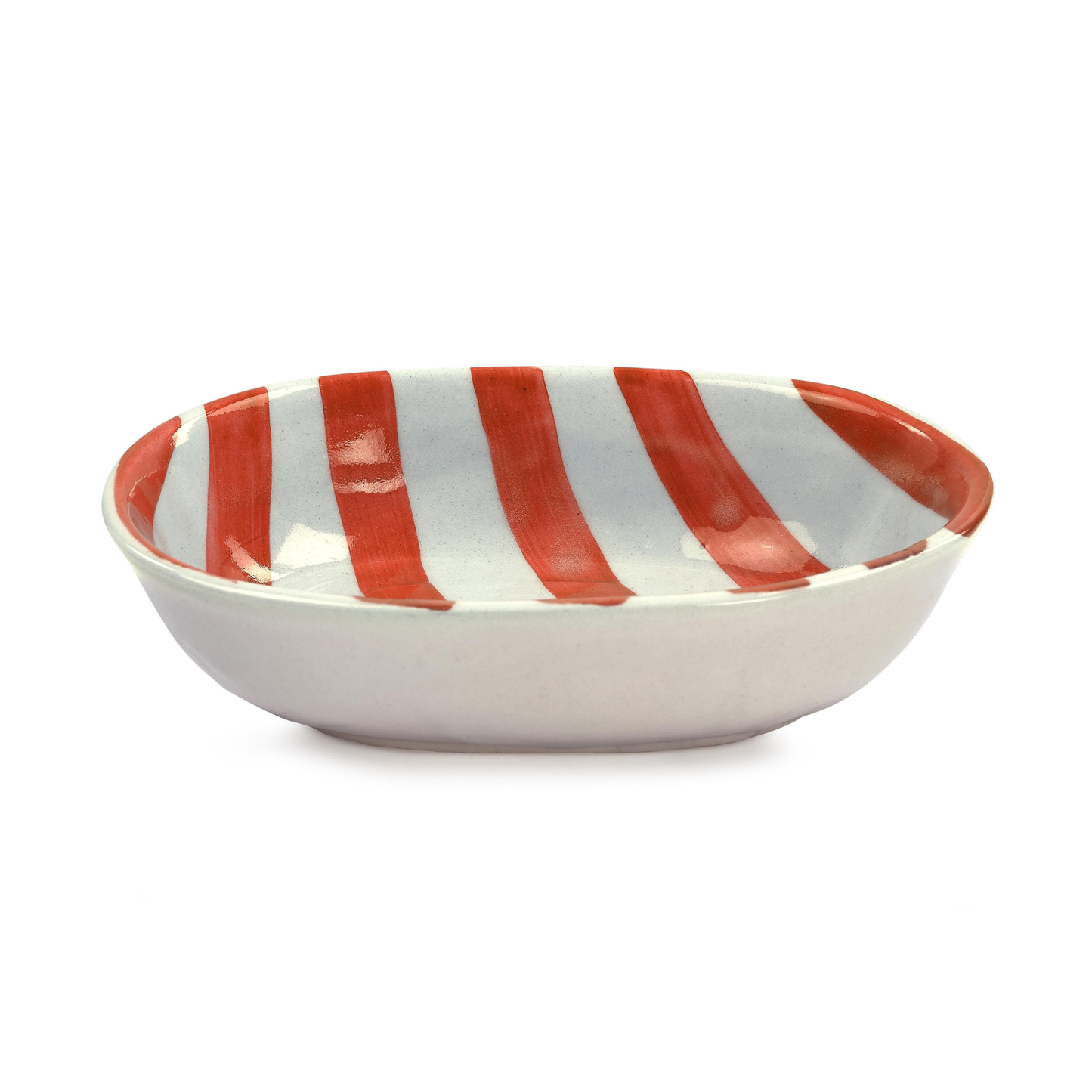 Ceramic Stripe  Bowl, Red