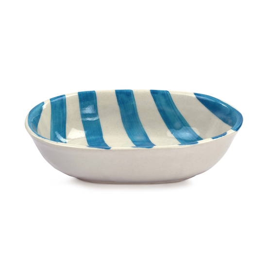 Ceramic Stripe Bowl, Aqua 7x5x2 Inches