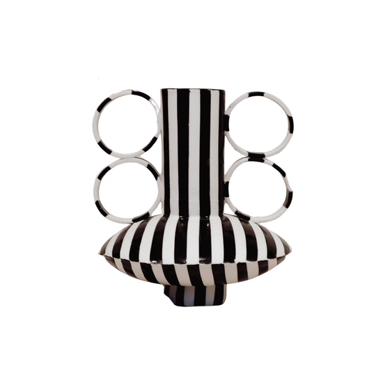 Small Zebrino - Classic Black & White Stripes - Porcelain Vase