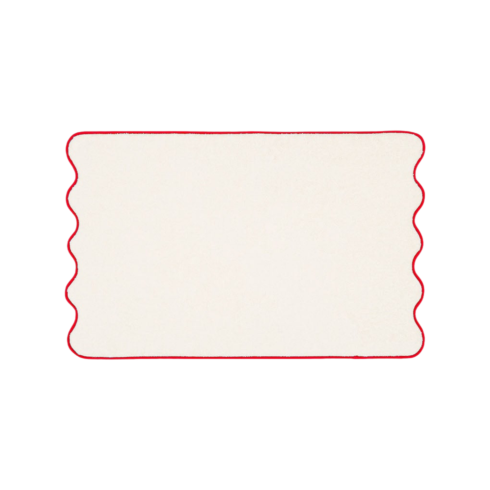 Ivory & Bordeaux Cotton Wavy Bath Mat