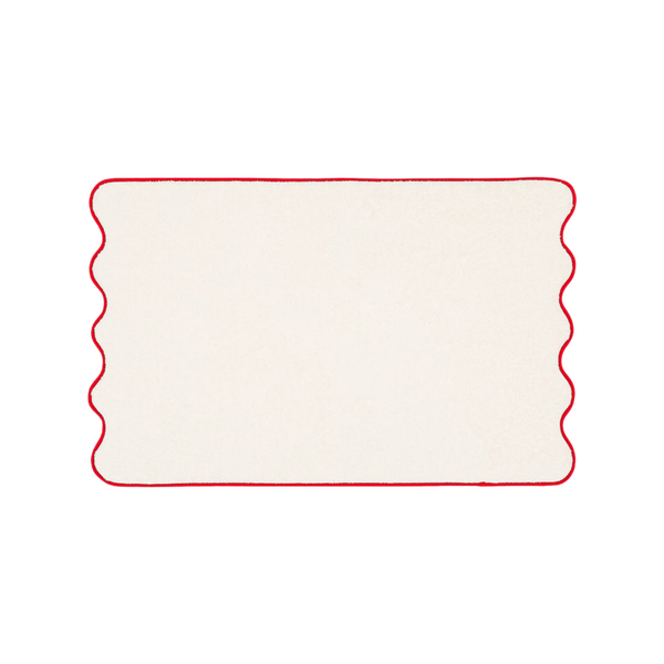 Ivory & Bordeaux Cotton Wavy Bath Mat
