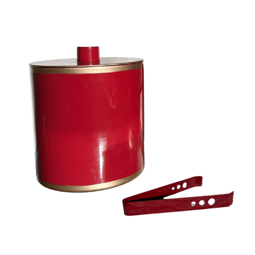 Red Ice Bucket with Hand-painted gold edge- double lined stainless steel
