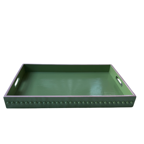 Green Bobbin Style Coffee Table Tray with Pink Edge