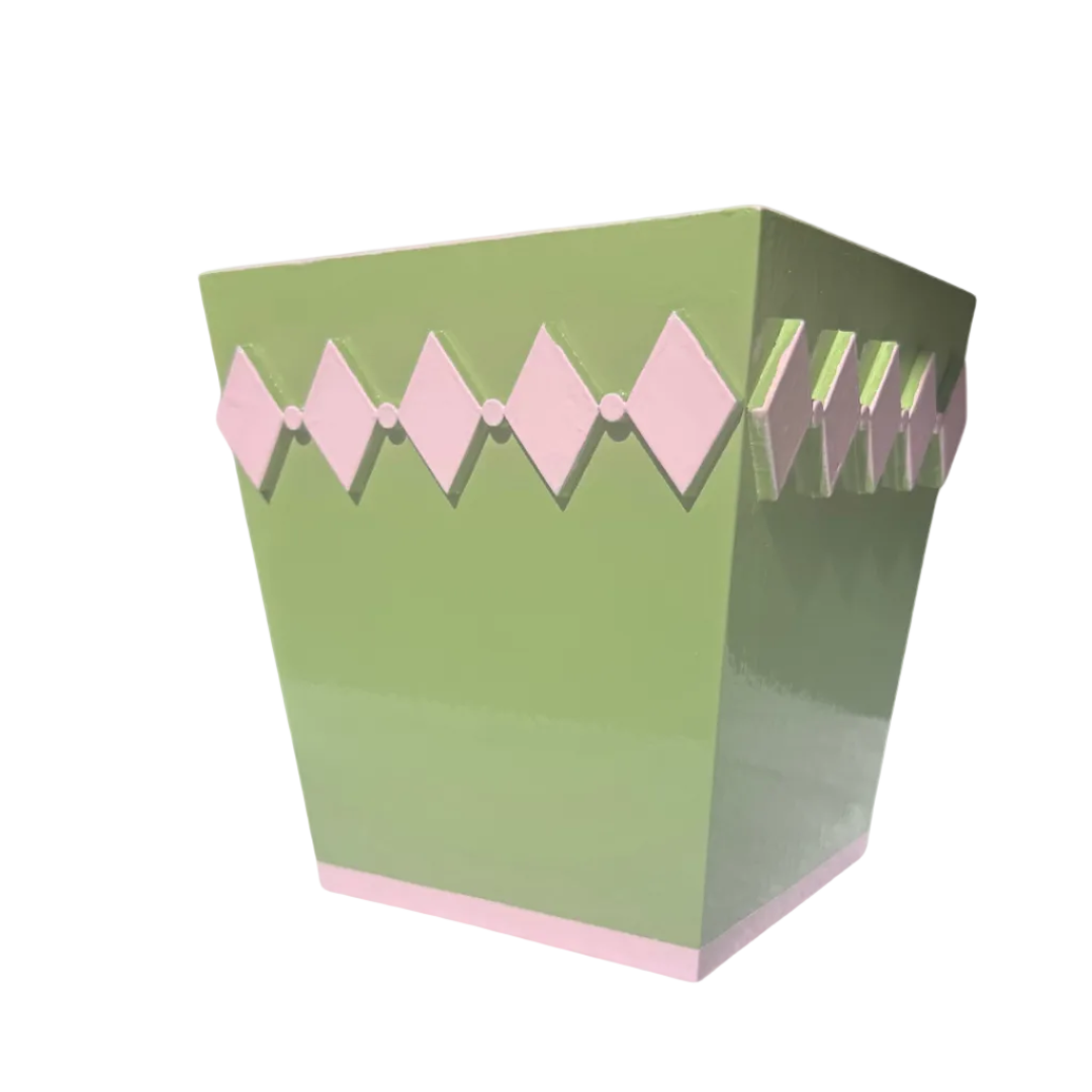 Green Diamond Style Planter with Light Pink Edge