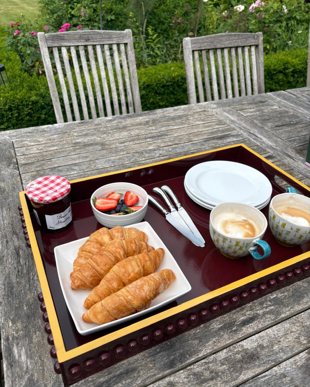 Red and Mustard Yellow Bobbin Style Coffee Table Tray