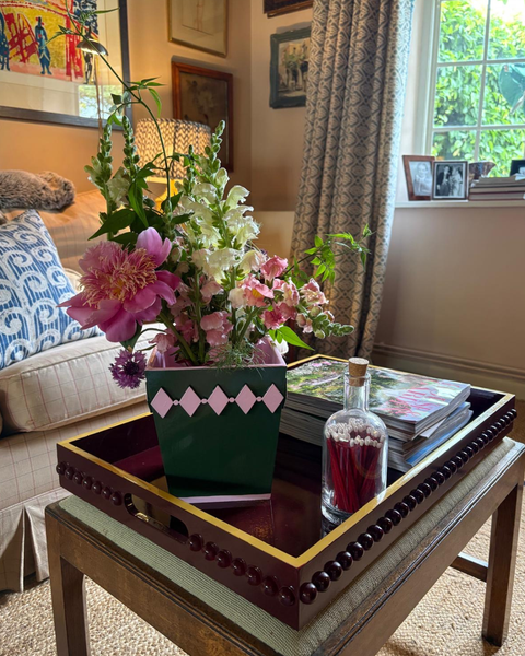 Red and Mustard Yellow Bobbin Style Coffee Table Tray