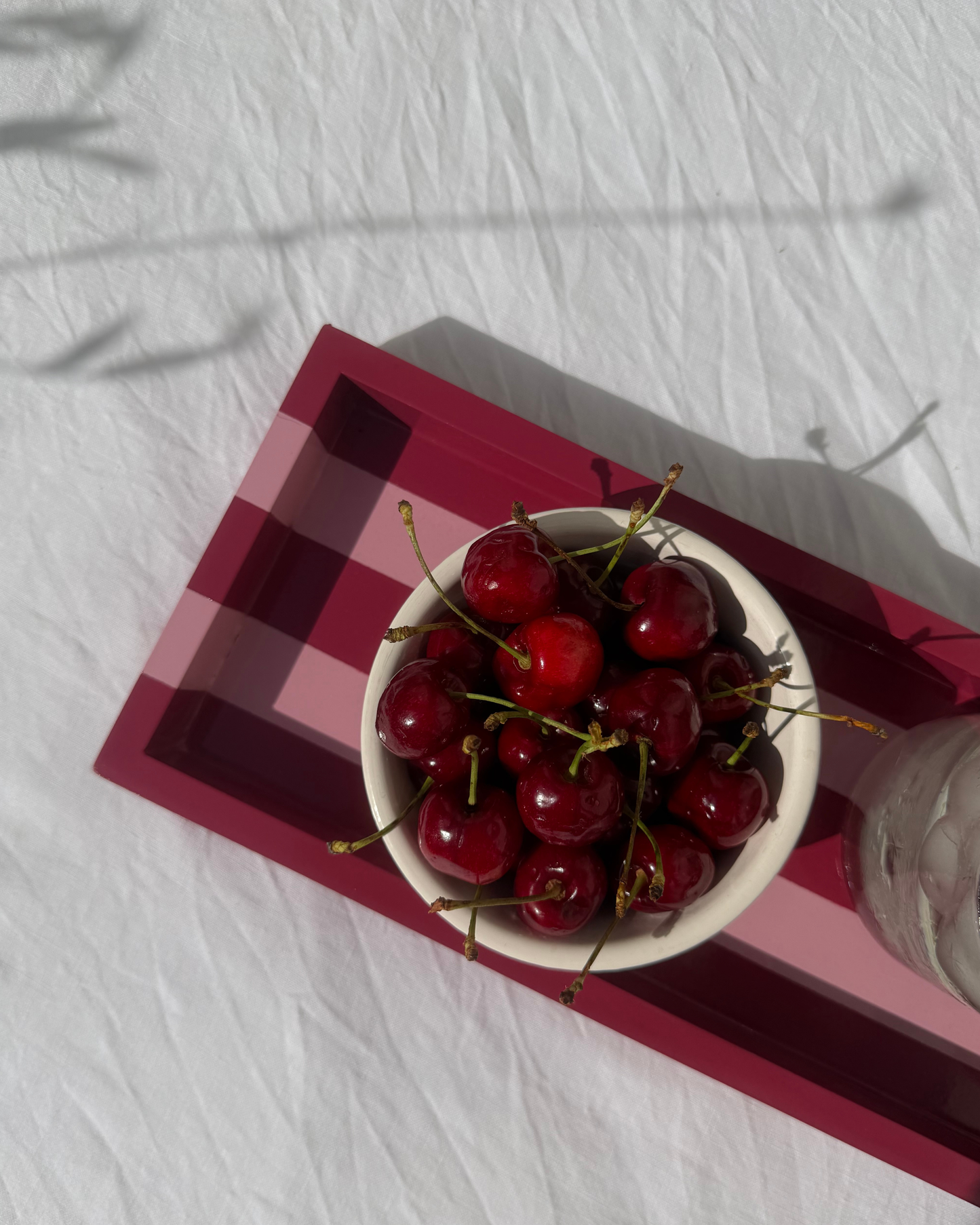 Hand-painted Striped Wooden Serving Tray | Lacquer Drinks Tray 40cm — Raspberry & Blush Pink