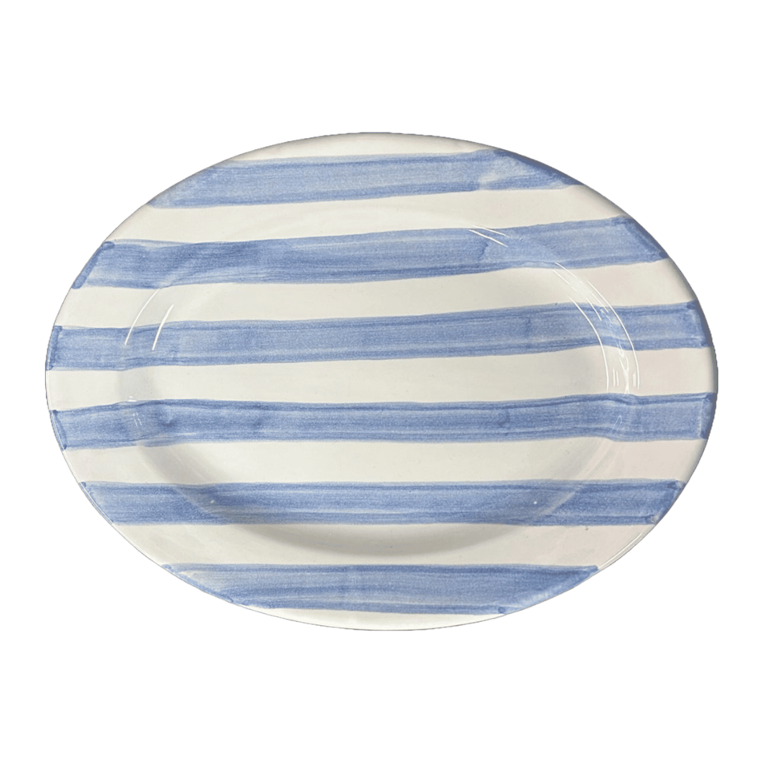 Light Blue Striped Oval Platter 25cm