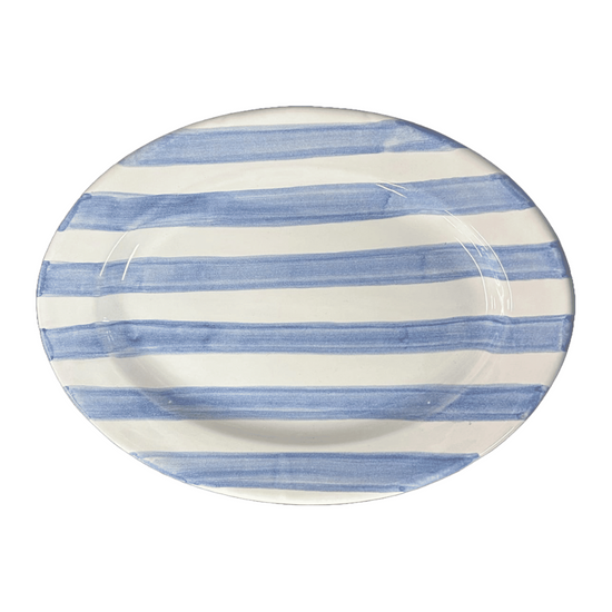 Light Blue Striped Oval Platter 25cm