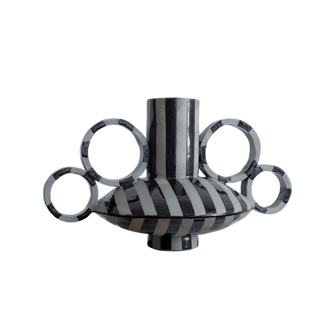 Small Zebrino - Black on Gray - Porcelain Vase