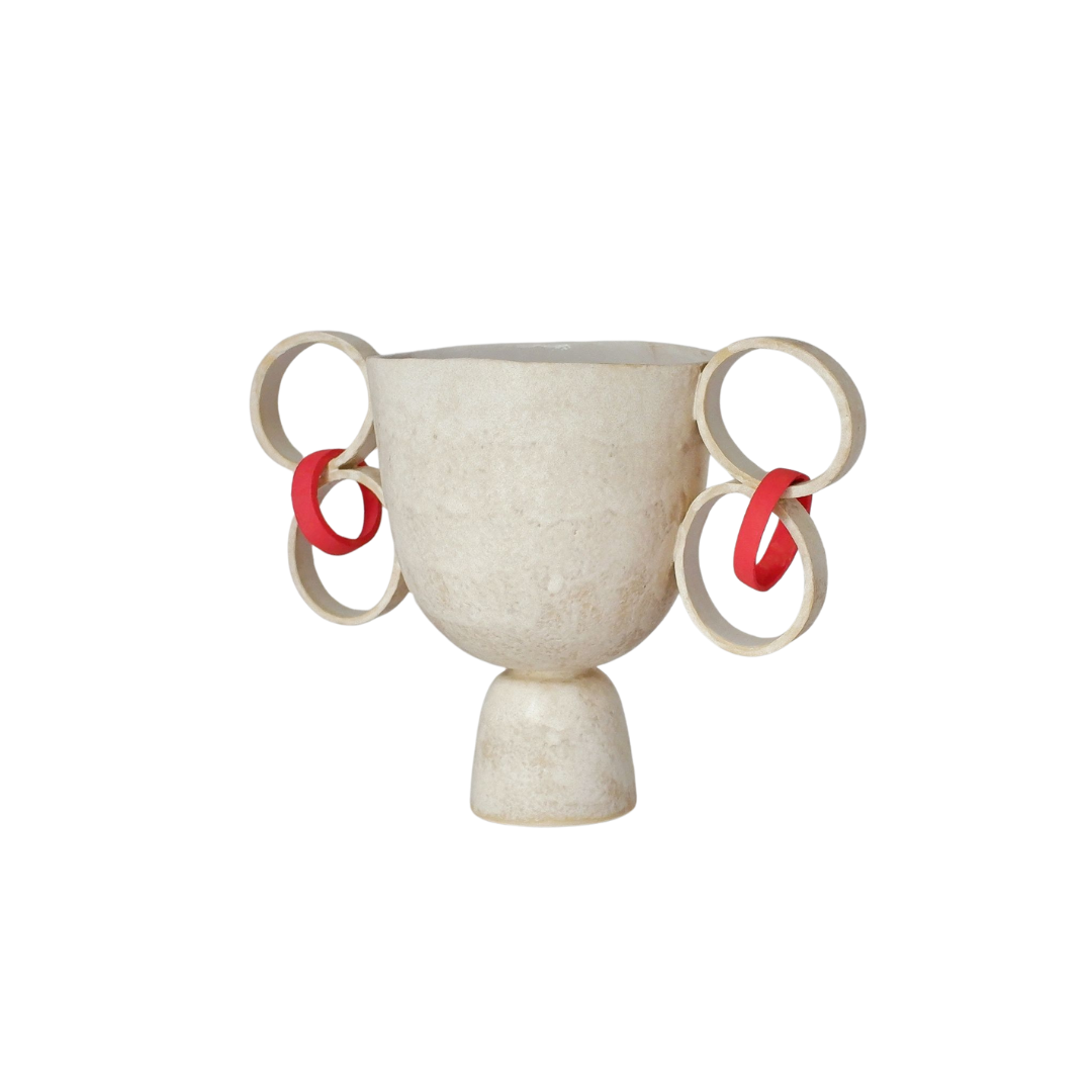 Jackie - Beige with Red Earrings - Porcelain Vase or Goblet