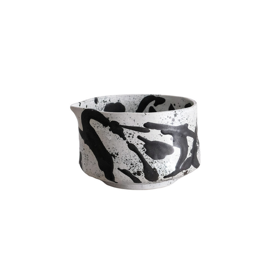 Matcha Bowl - Recycled Porcelain Bowl - Brush Strokes Black Matte