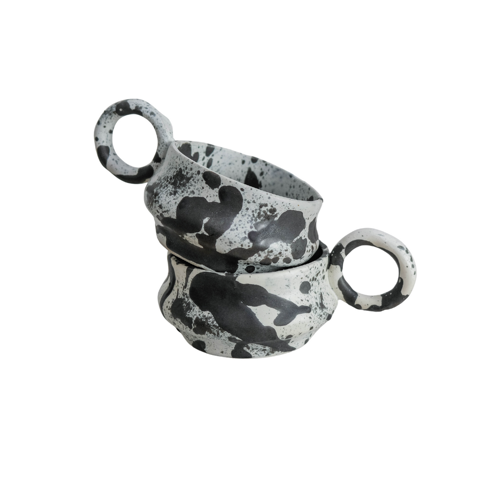 Dalmata M - Porcelain Cappuccino Cup - Brush Strokes Black - Set of 2