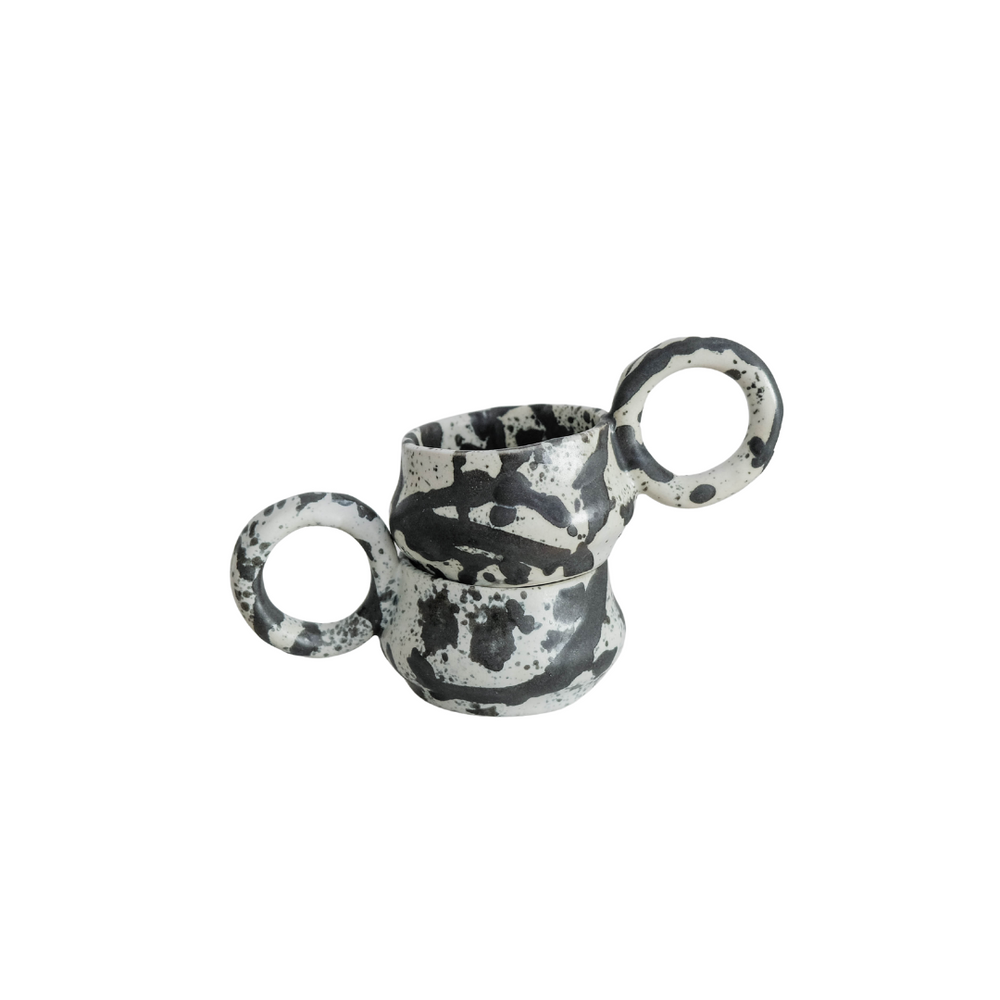 Dalmata XS - Porcelain Espresso Cup - Brush Strokes Black - Set of 2