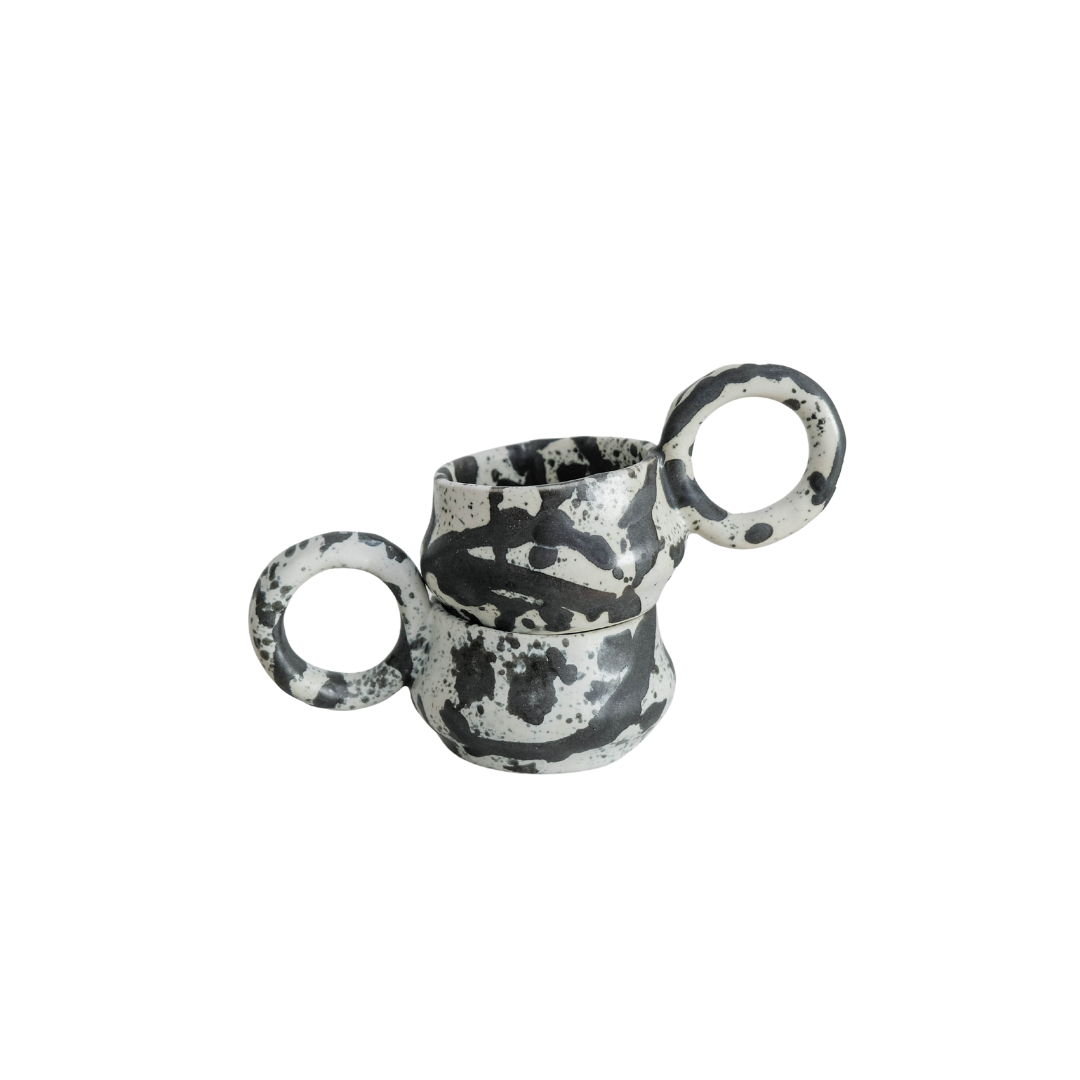 Dalmata XS - Porcelain Espresso Cup - Brush Strokes Black - Set of 2