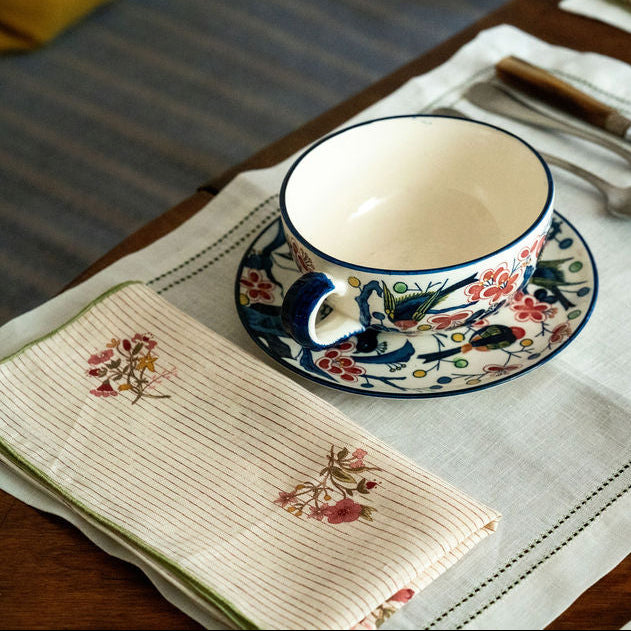Set of Scarlet Flax & Field Posy Pinstripe Printed Napkins