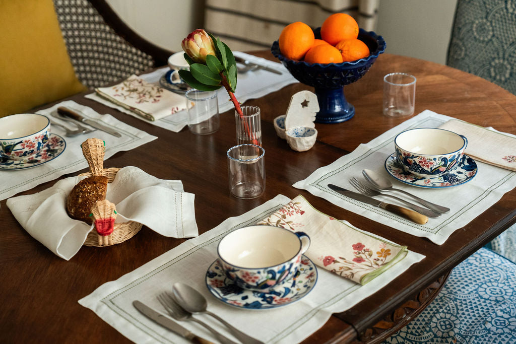 Set of Botanical Green Double Hemstitch Edge Placemats