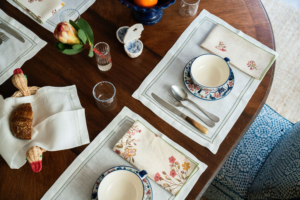 Set of Botanical Green Double Hemstitch Edge Placemats
