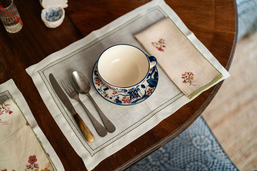 Set of Botanical Green Double Hemstitch Edge Placemats
