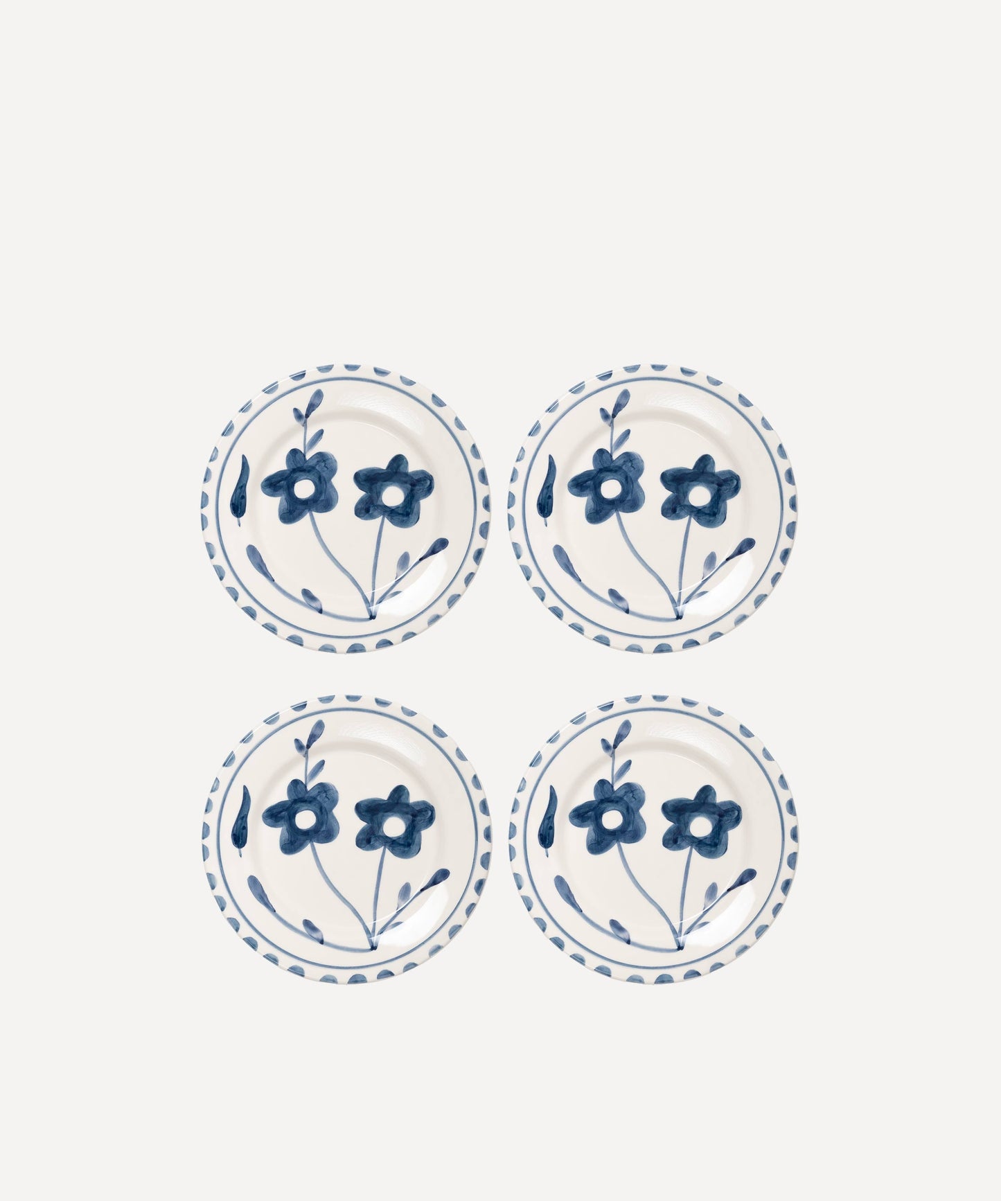 Blue flowers Hand Painted Salad Plate - Set of 4