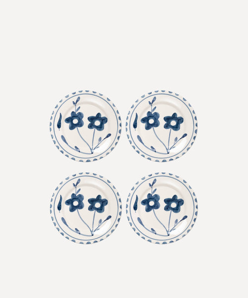 Blue flowers Hand Painted Salad Plate - Set of 4
