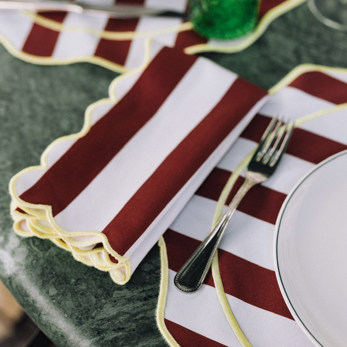 Napkin Ondulado, Vanessa Martins, Blue Stripes with Bordeaux