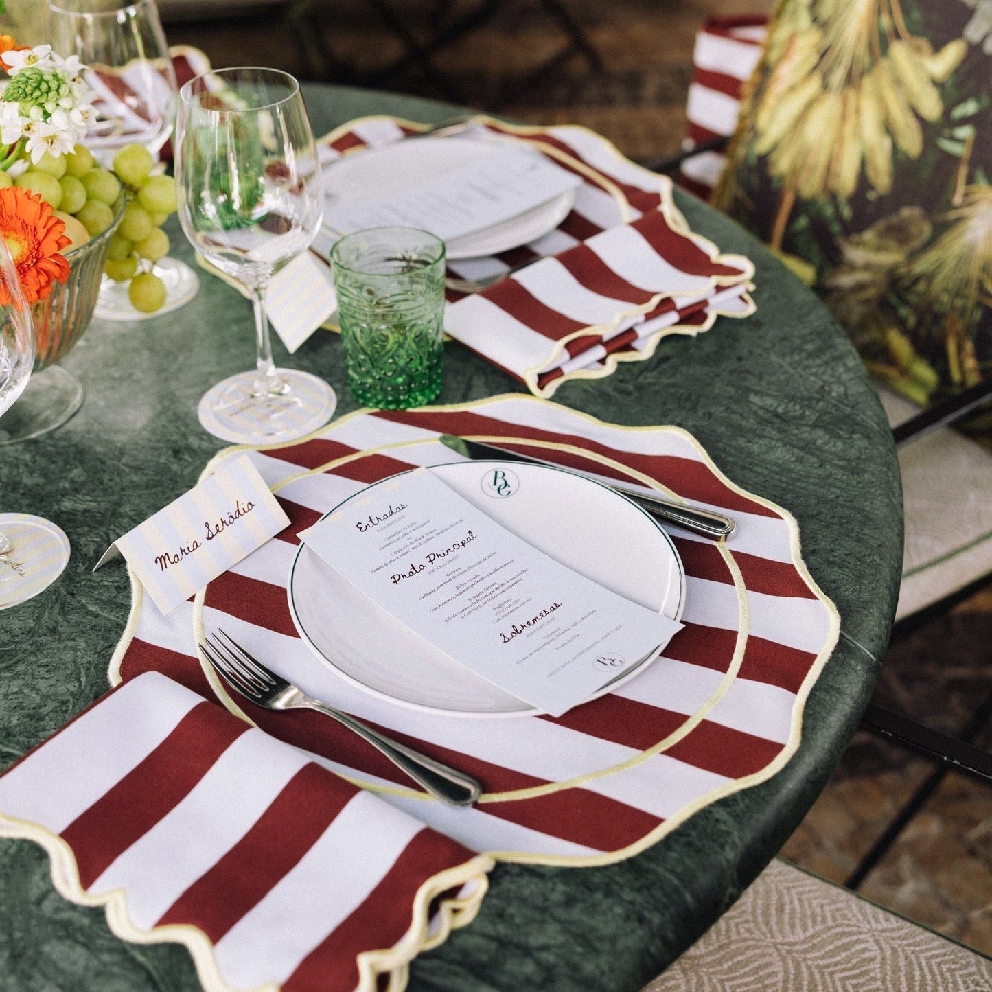 Placemat Orla, Vanessa Martins, Blue Stripes with Bordeaux