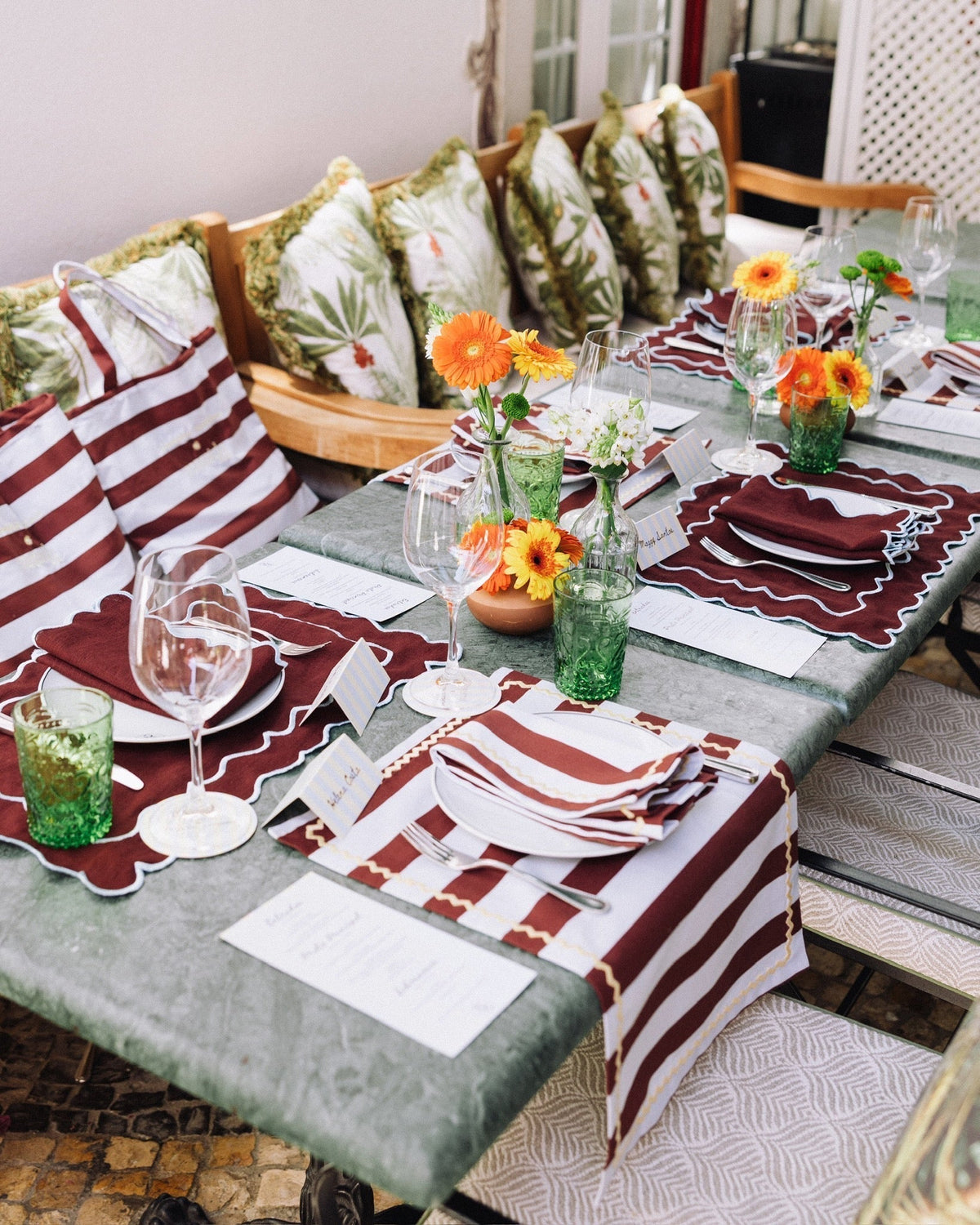 Napkin Ericeira, Vanessa Martins, Blue Stripes with Bordeaux