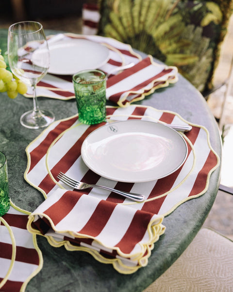 Napkin Ondulado, Vanessa Martins, Blue Stripes with Bordeaux