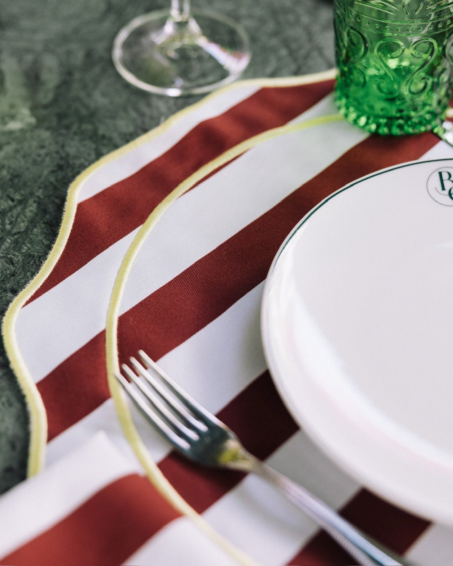 Placemat Orla, Vanessa Martins, Blue Stripes with Bordeaux